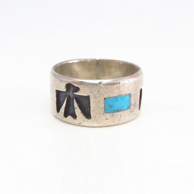 Vintage Hopi or Navajo Thunderbird Overlay Ring w/TQ c.1950～