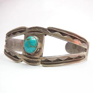 Antique Split Silver Cuff Bracelet w/TQ  c.1940