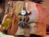 Antique Zuni Inlay Thunderbird Fob Necklace c.1940