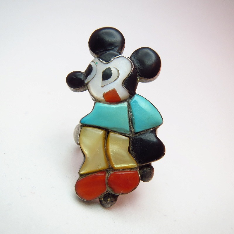 Zuni Channel Inlay Mickey Ring c.1970
