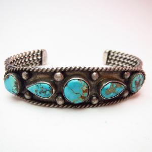 Antique Twisted Wire Silver Cuff w/TQ  c.1930