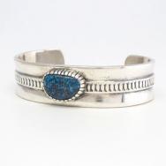 Vintage Navajo Stamped Silver Cuff w/Gem Lone Mt. TQ c.1955～
