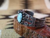 Atq Navajo 卍 T-bird Stamped Silver Cuff w/Turquoise  c.1930
