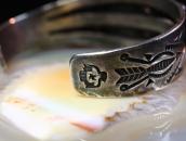 Atq Navajo 卍 T-bird Stamped Silver Cuff w/Turquoise  c.1930