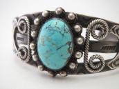 Atq Navajo 卍 T-bird Stamped Silver Cuff w/Turquoise  c.1930