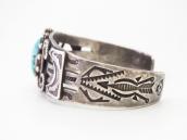 Atq Navajo 卍 T-bird Stamped Silver Cuff w/Turquoise  c.1930