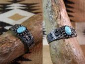 Atq Navajo 卍 T-bird Stamped Silver Cuff w/Turquoise  c.1930