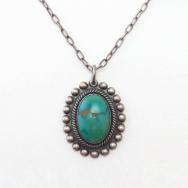 Vintage Green Turquoise Fob Silver Necklace  c.1945～