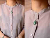 Vintage Green Turquoise Fob Silver Necklace  c.1945～