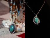 Vintage Green Turquoise Fob Silver Necklace  c.1945～