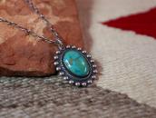 Vintage Green Turquoise Fob Silver Necklace  c.1945～