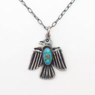 Vtg Arrows Stamped Thunderbird Fob Necklace w/Gem TQ c.1940～