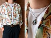 Vtg Arrows Stamped Thunderbird Fob Necklace w/Gem TQ c.1940～