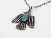 Vtg Arrows Stamped Thunderbird Fob Necklace w/Gem TQ c.1940～