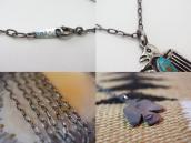 Vtg Arrows Stamped Thunderbird Fob Necklace w/Gem TQ c.1940～