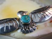 Atq Navajo T-bird Shaped Pin w/Gem Green Turquoise  c.1940～