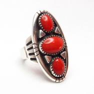 Julian Lovato Oval Shape Silver Ring w/High-Grade Coral