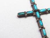 Vtg Zuni Needle Point Turquoise Cross Fob Necklace  c.1960～