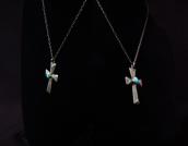 Vintage Navajo Casted Silver Cross Fob Necklace w/TQ c.1965～