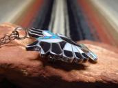 Vintage Zuni Channel Inlay Eagle Fob Necklace & Pin  c.1960～