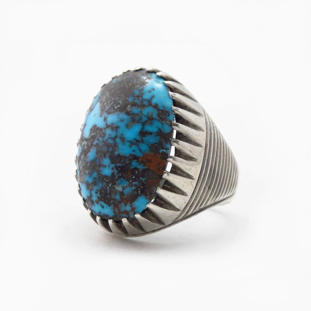 Vtg Navajo Silver Ring w/Hi-Grade Persian Turquoise c.1955～