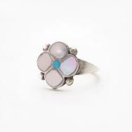 Old Zuni『Desert Rose』Pink Shell/Turquoise Inlay Ring c.1975～
