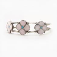 Old Zuni『Desert Rose』Pink Shell/Turquoise Inlay Cuff c.1975～