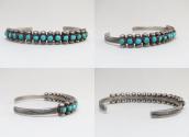 Vtg Zuni Turquoise & Silver Drops Row Cuff Bracelet  c.1940～