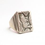 Vintage Silver Overlay Walking Bear Ring  c.1960～
