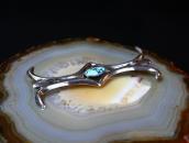 Vtg Casted Silver Pin Brooch w/Number Eight Turquoise c.1950