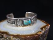 【Greg Lewis】Stamped Extra Heavy Silver Cuff w/Sq. Turquoise
