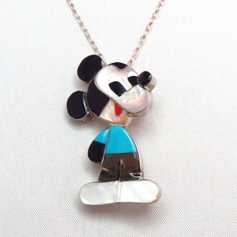 Paula Leekity Zuni Inlay Mickey Pin & Necklace