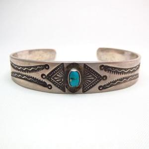 Antique Navajo Stamped Ingot Silver Cuff w/TQ  c.1920～