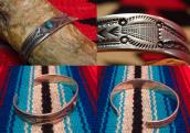 Antique Navajo Stamped Ingot Silver Cuff w/TQ  c.1920～