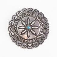 Antique Navajo Repoused Silver Concho Pin w/Turquoise c.1920