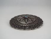 Antique Navajo Repoused Silver Concho Pin w/Turquoise c.1920