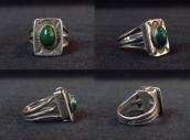 Antique Navajo Silver Pill Box Ring w/Green Turquoise c.1930