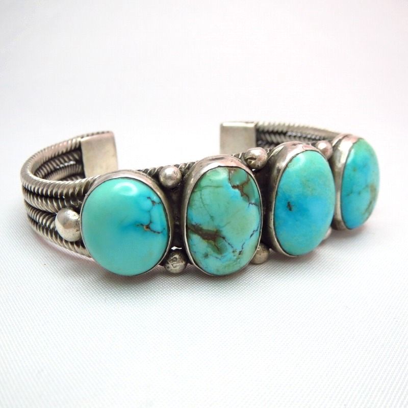 Vintage Twisted Wire 4 TQ Row Silver Cuff Bracelet  c1950～