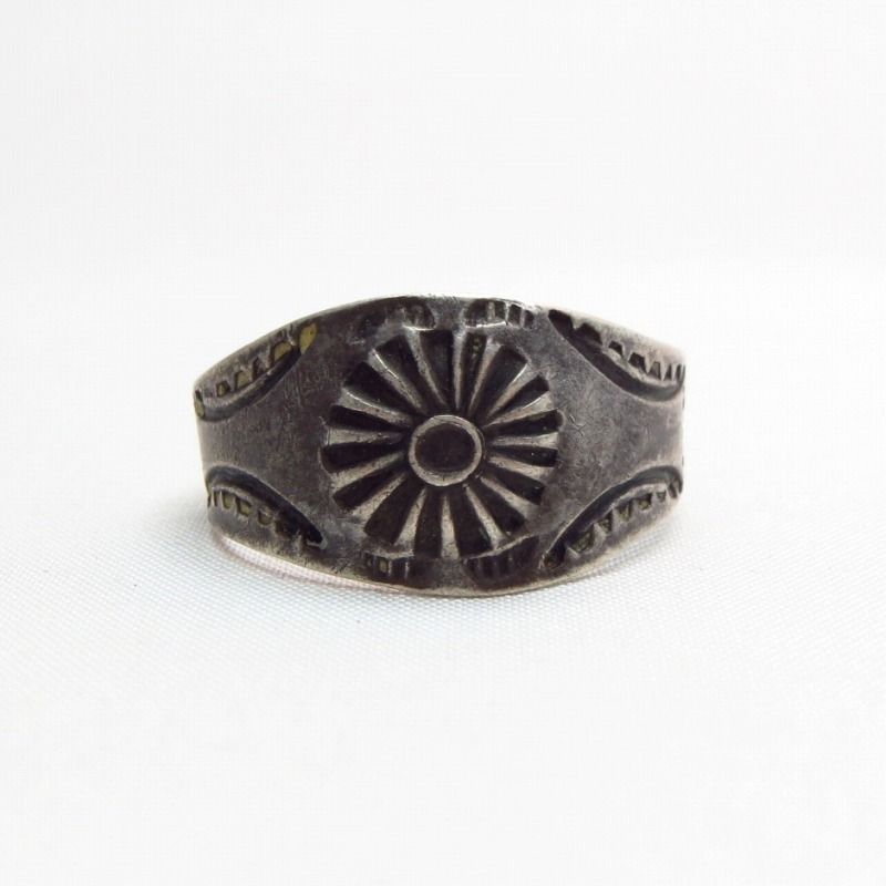 Antique Repouse & Stamped Ingot Silver Ring  c.1925～