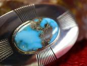 Vtg Navajo Cross Stamped Silver Pin w/Gem Turquoise  c.1940～