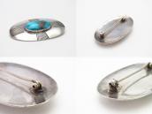 Vtg Navajo Cross Stamped Silver Pin w/Gem Turquoise  c.1940～