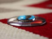 Vtg Navajo Cross Stamped Silver Pin w/Gem Turquoise  c.1940～