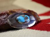 Vtg Navajo Cross Stamped Silver Pin w/Gem Turquoise  c.1940～