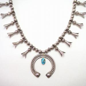 Vtg Small SquashBlossom Naja Necklace w/#8 Turquoise c.1950～
