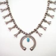 Vtg Small SquashBlossom Naja Necklace w/#8 Turquoise c.1950～