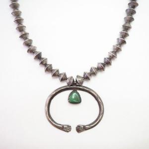 Vtg Hand Made Silver Bead Necklace w/【Greg Lewis】 Naja Top