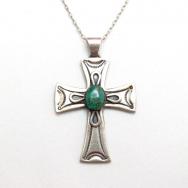 Vintage Les Baker Shop Cross Fob Necklace w/TQ  c.1970