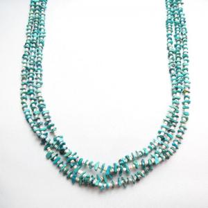 Vintage 3 Strand Heishi Necklace w/Turquoise Beads  c.1970