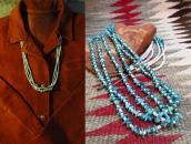 Vintage 3 Strand Heishi Necklace w/Turquoise Beads  c.1970