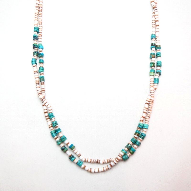 Vintage Shell & Turquoise Beads 2 Strand Heishi Necklace